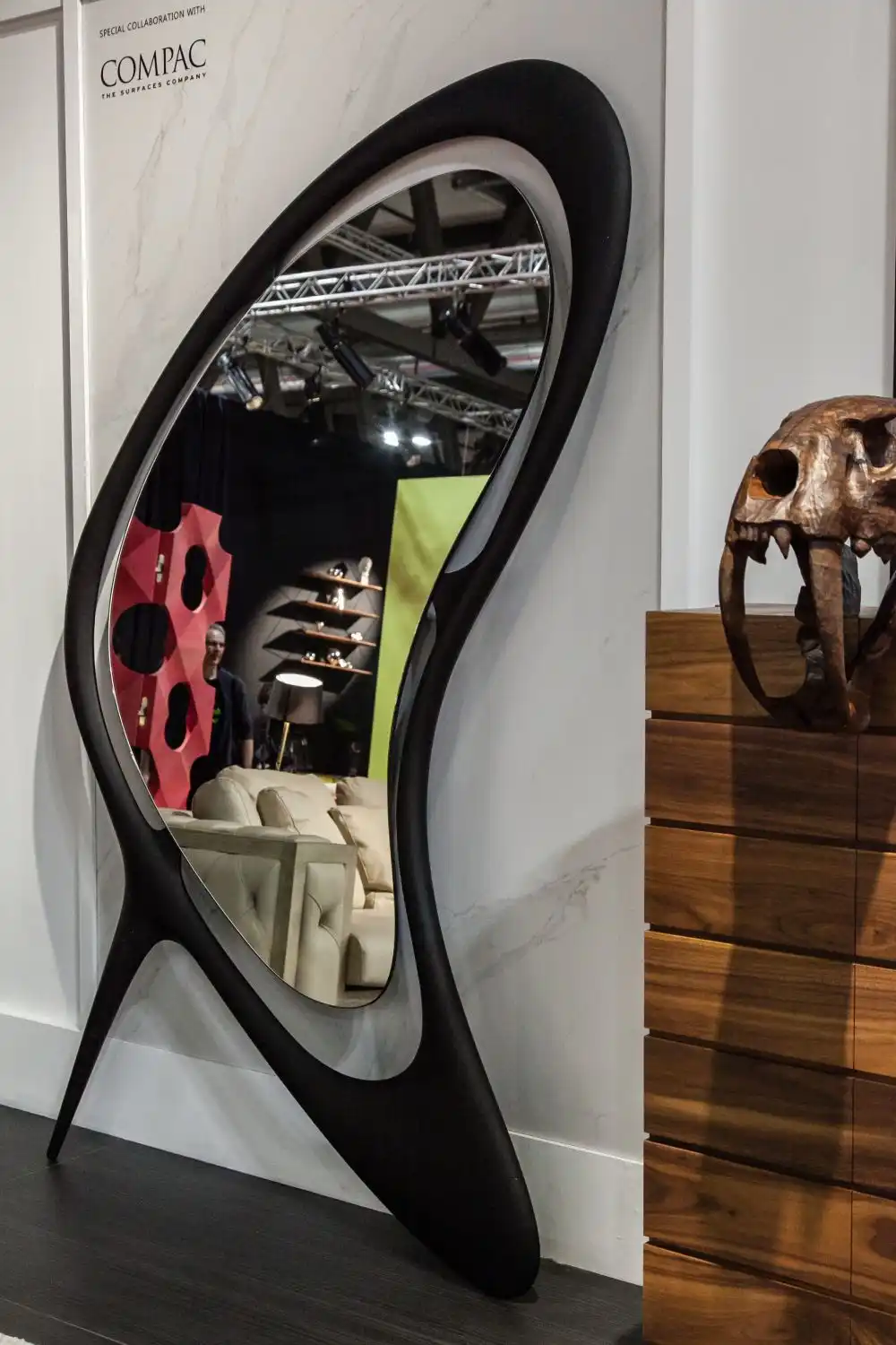 Unique Curved floor Decorative mirror with black frame