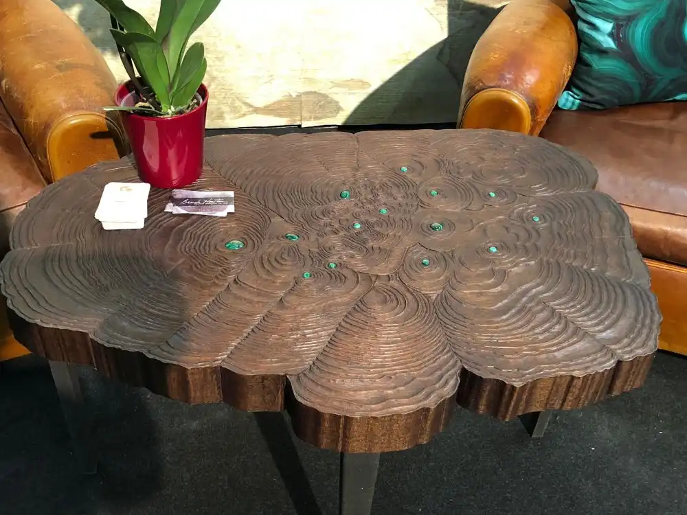 Unique coffee table with turquoise accents