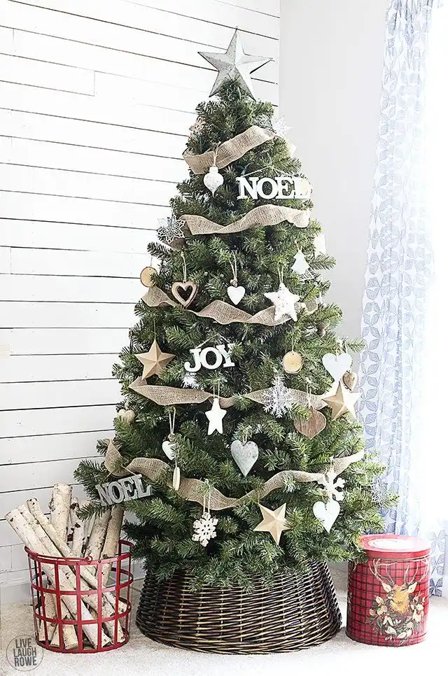 Upside down rattan basket for christmas tree stand