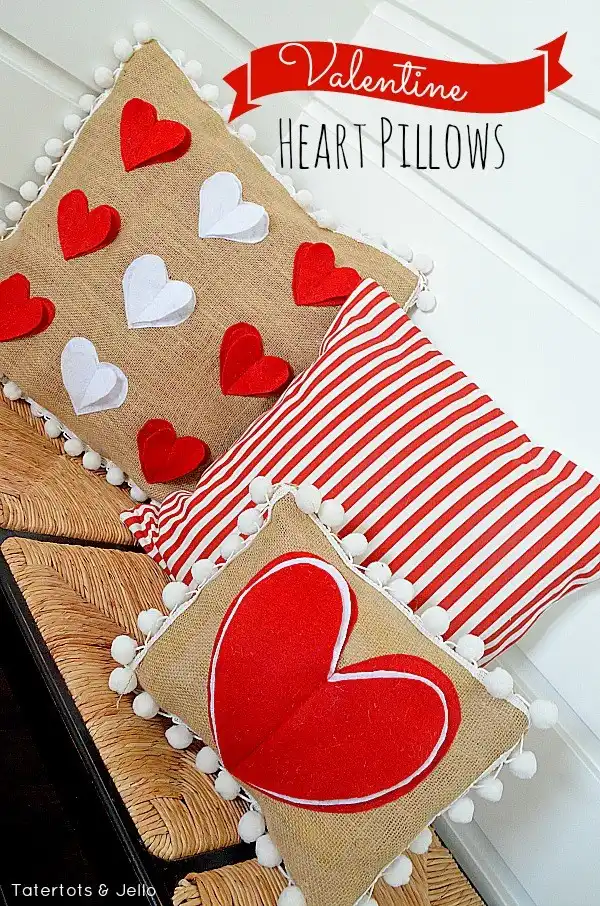 Valentines day pom pom pillow
