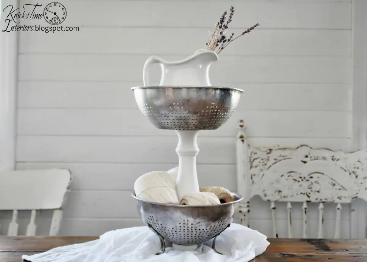 Vintage strainer colander tired stand