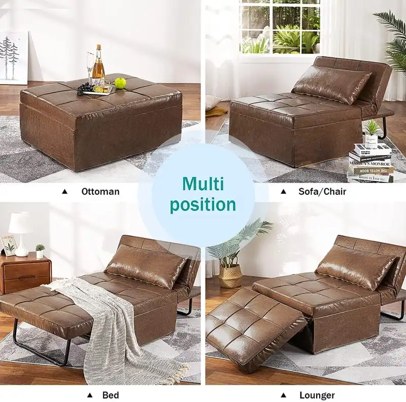 Vonanda Leather Ottoman Sleeper Chair Bed