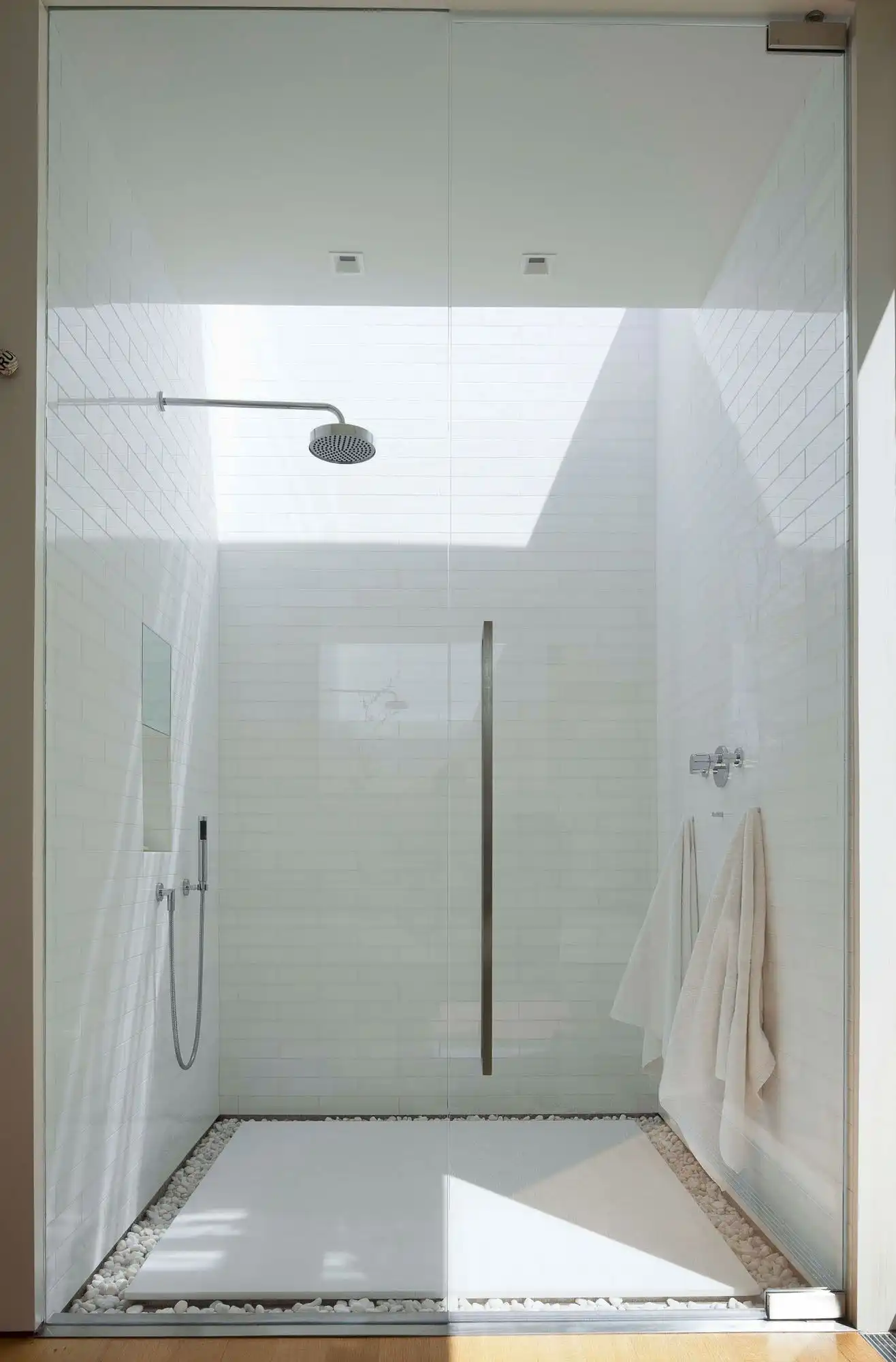 Contemporary Minimalist Subway Tile Shower