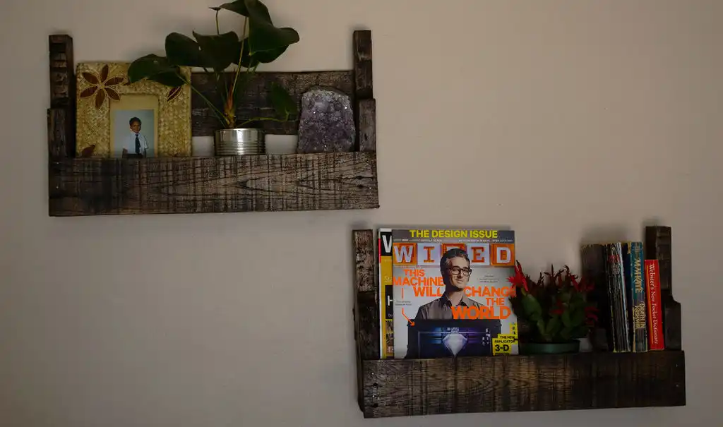 Wall magazine shelves from pallet