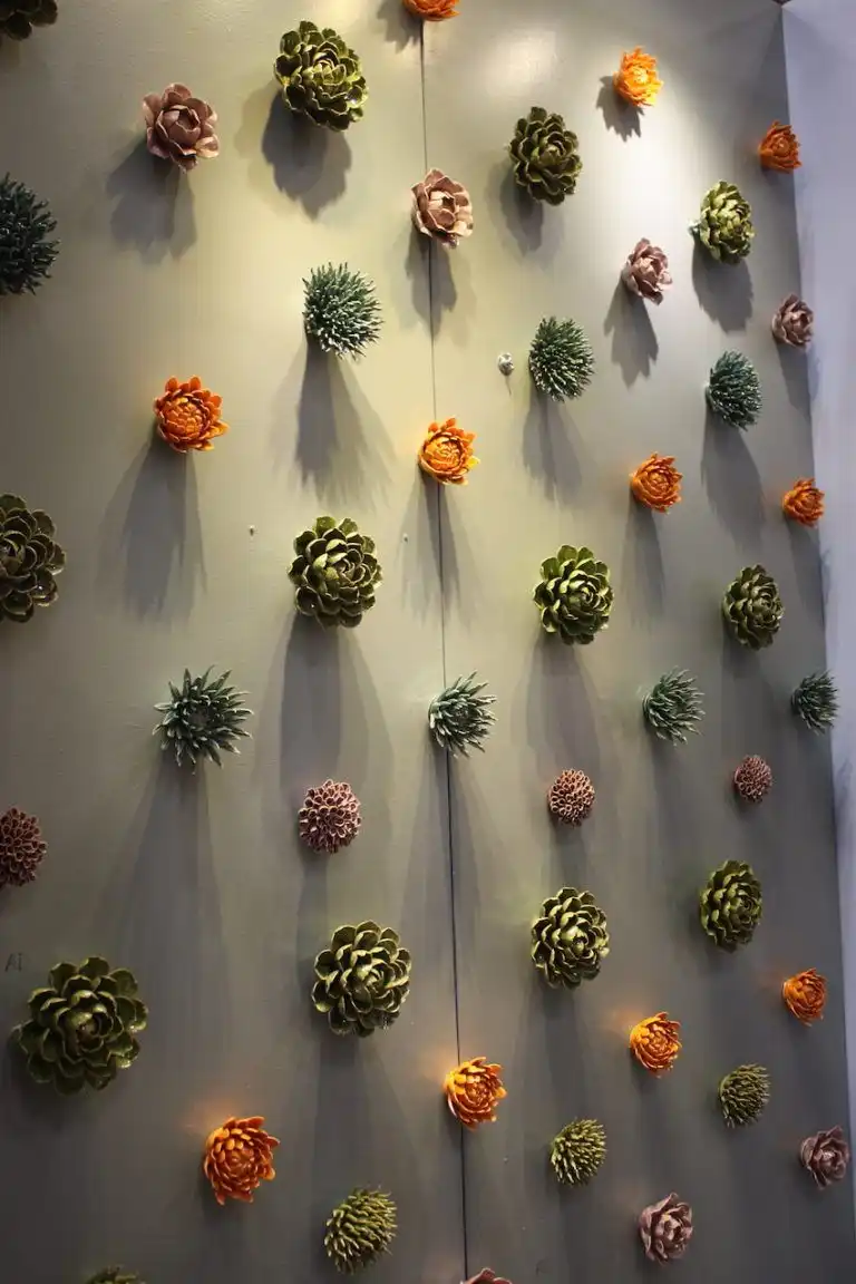 Life-like ceramic pieces used on the wall create a dramatic feature wall.