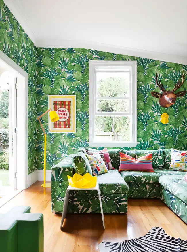 Wallapper and sofa with same pattern