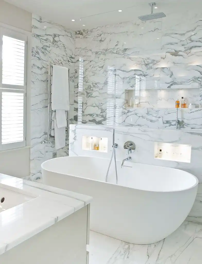 Walls and floor marble design and freestanding tub - white design