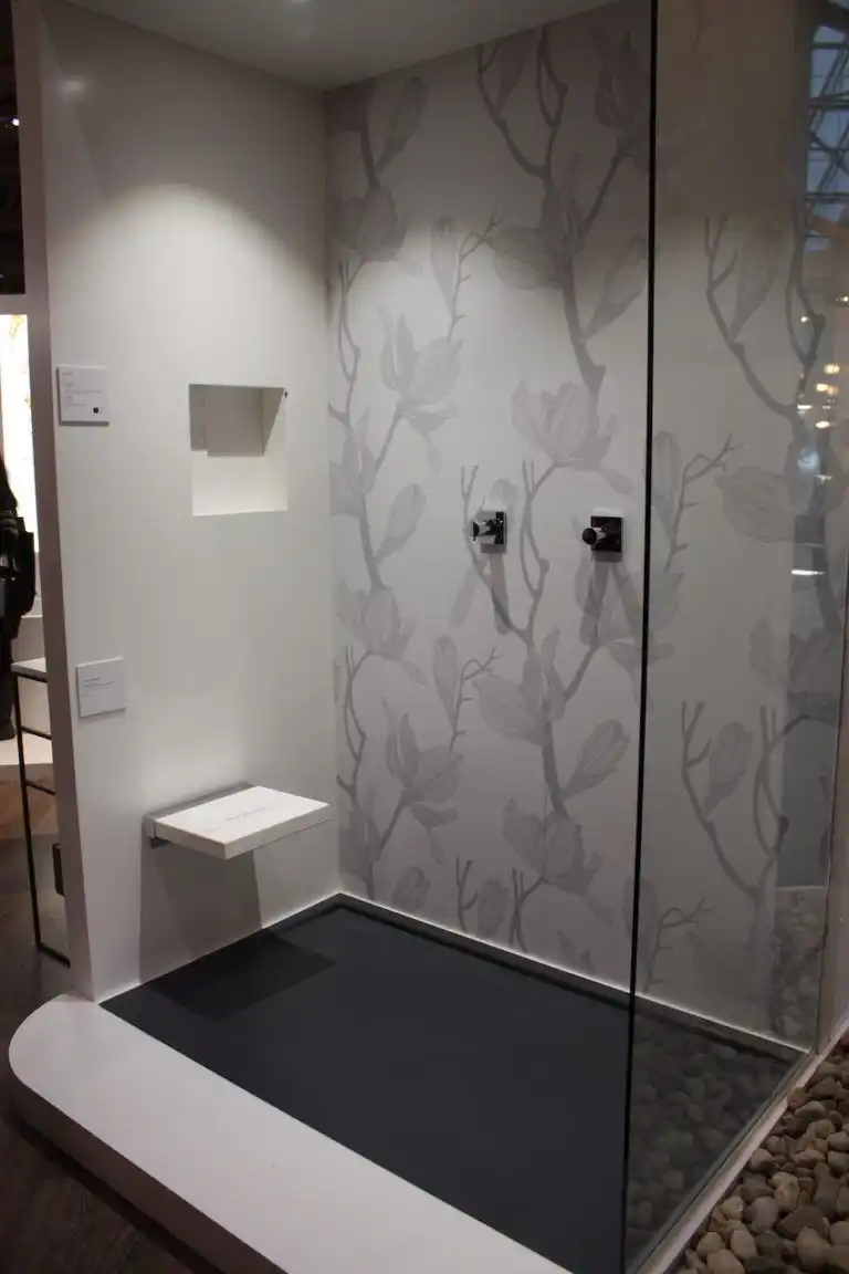 Wet style shower design with folding chair
