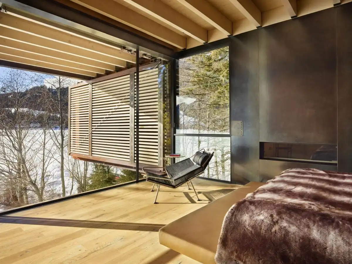 The master bedroom is focused on comfort and the view.