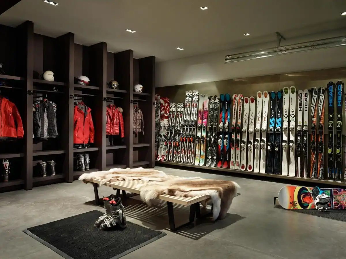 The ski room has everything the family needs.