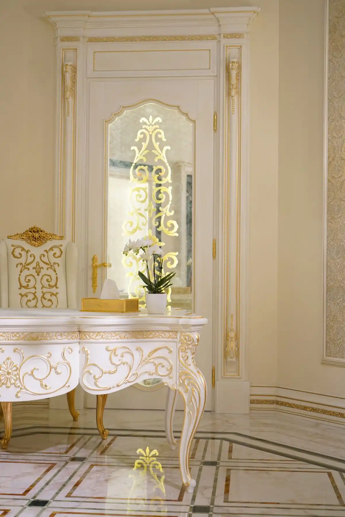 White and gold luxury workspace-desk
