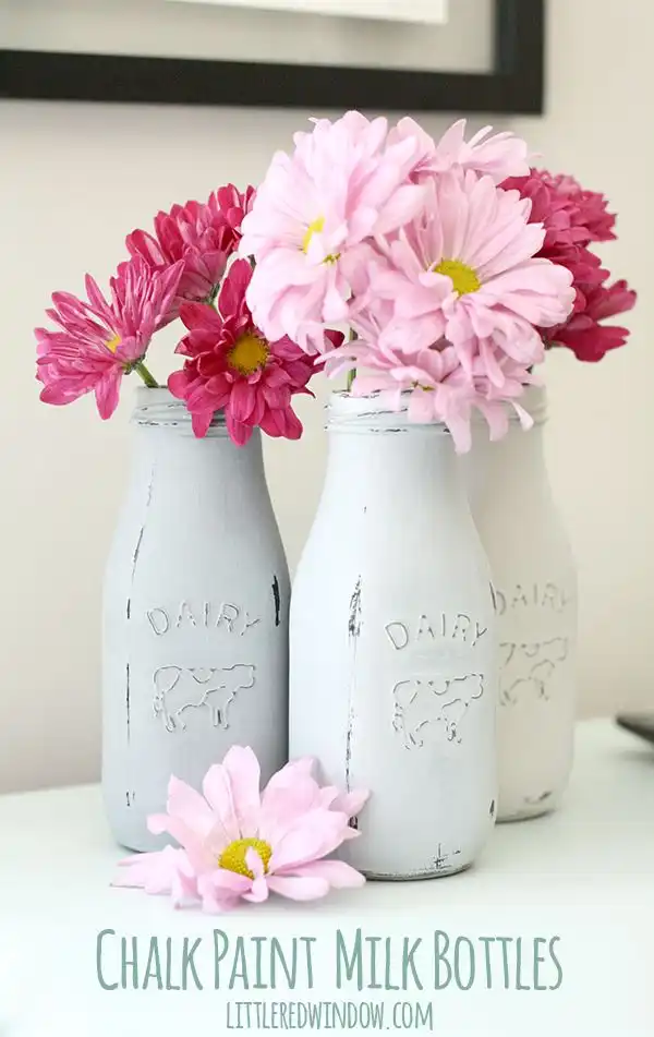 White chalk paint milk bottles