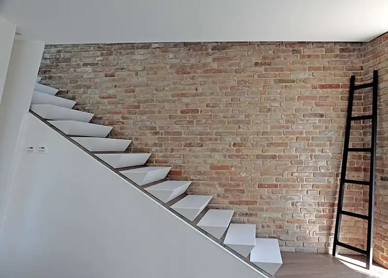 White geometric wedge stairs