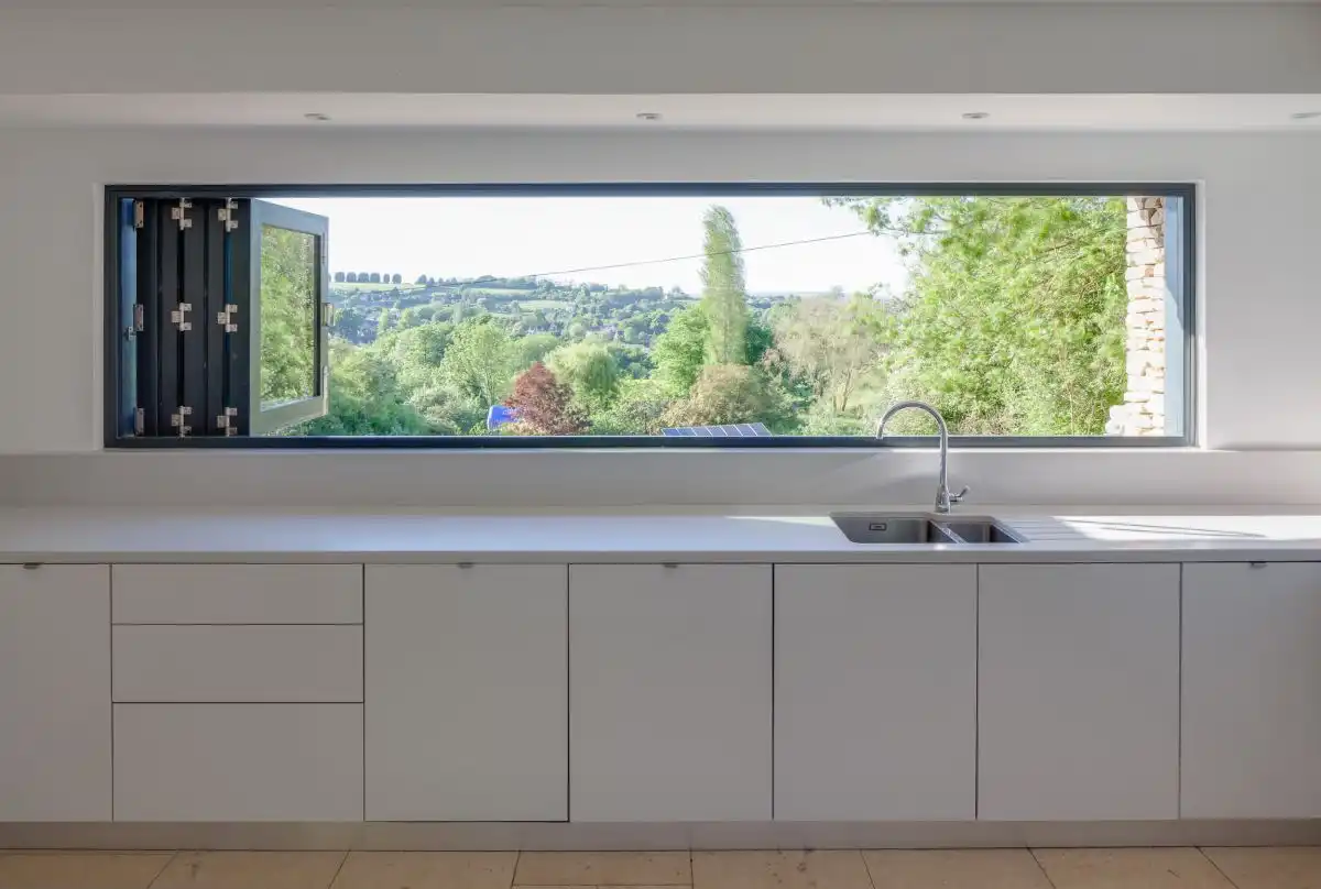 White kitchen accordion windows
