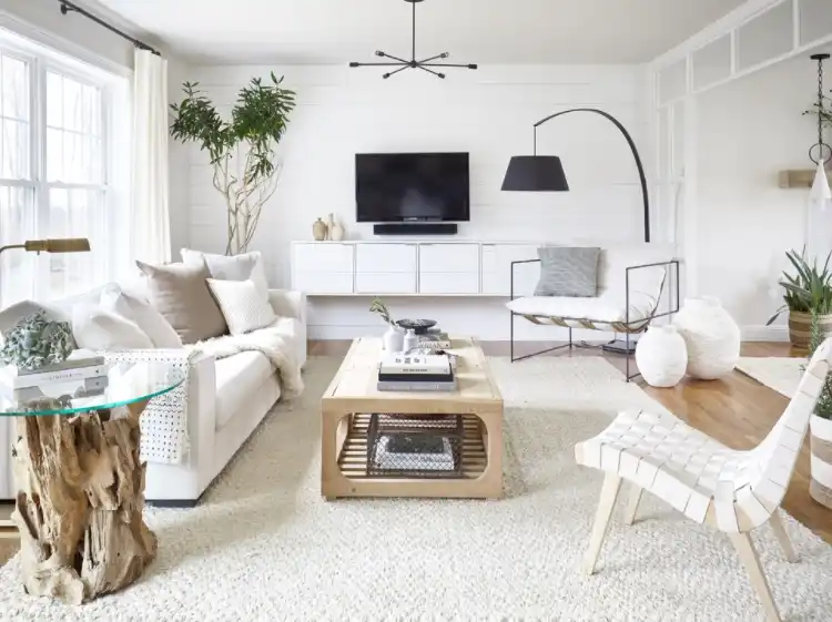 White living room with farmhouse charm