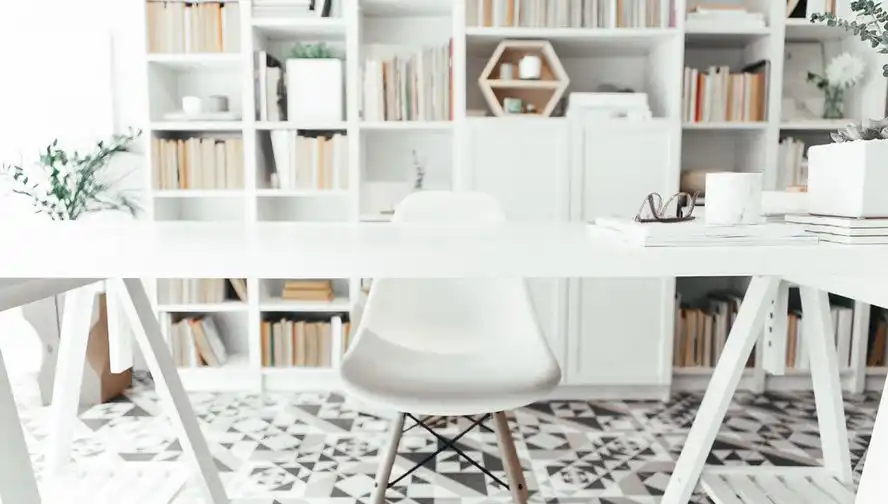 White studio with a beautiful patchwork