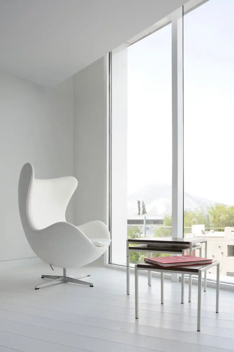 White upholstered egg chair design