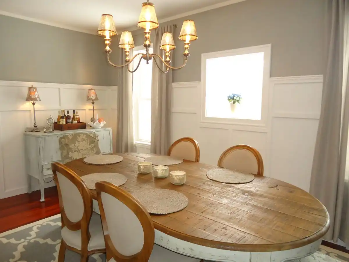 White washed dining room furniture - oval table with solid wood top