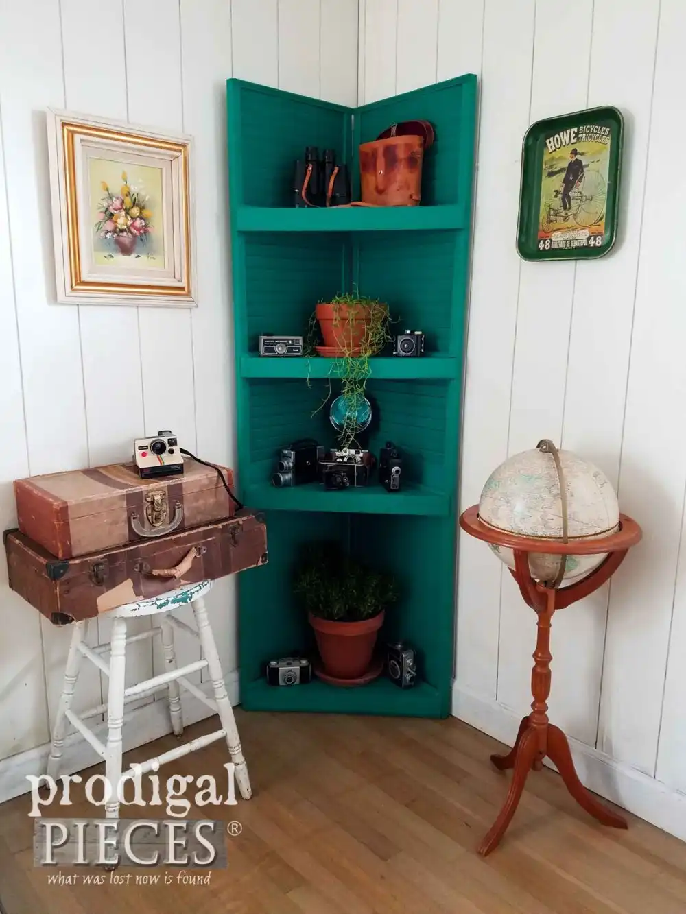 Window shutters corner shelf