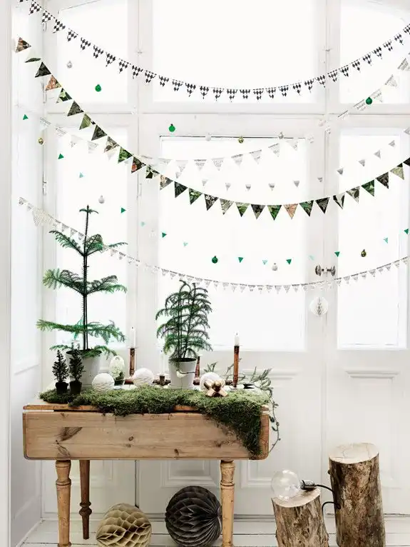 Windows decorated with garlands and bunting