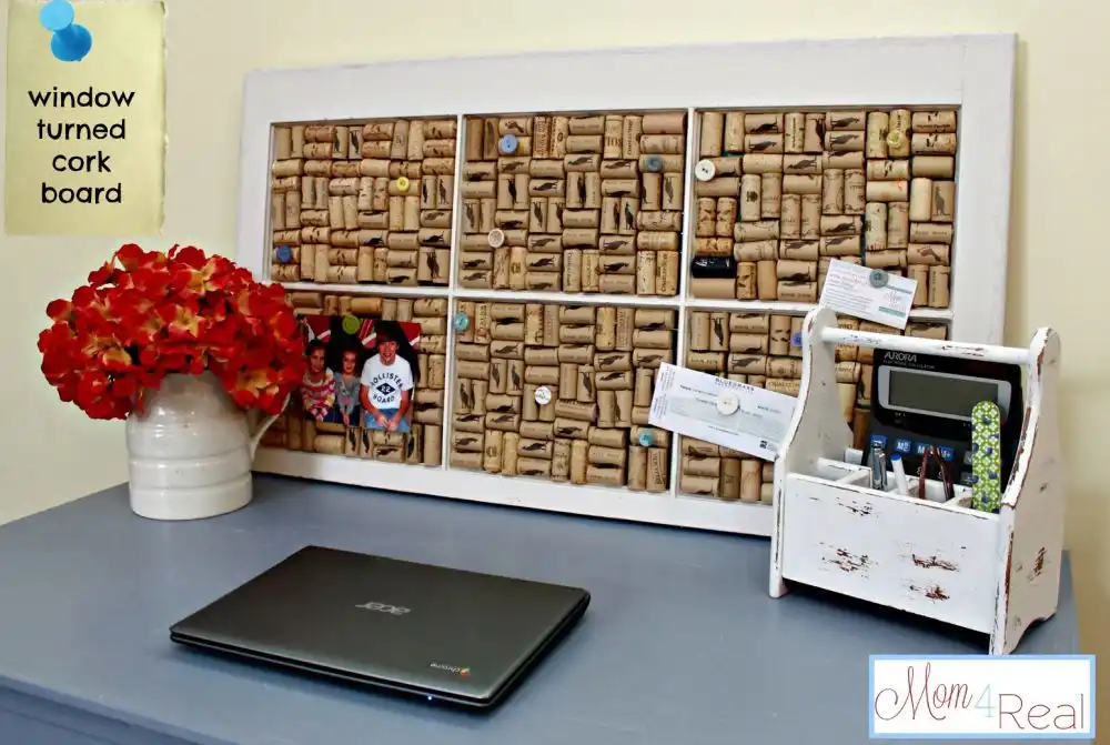 Wine cork and old window frame Pin Board