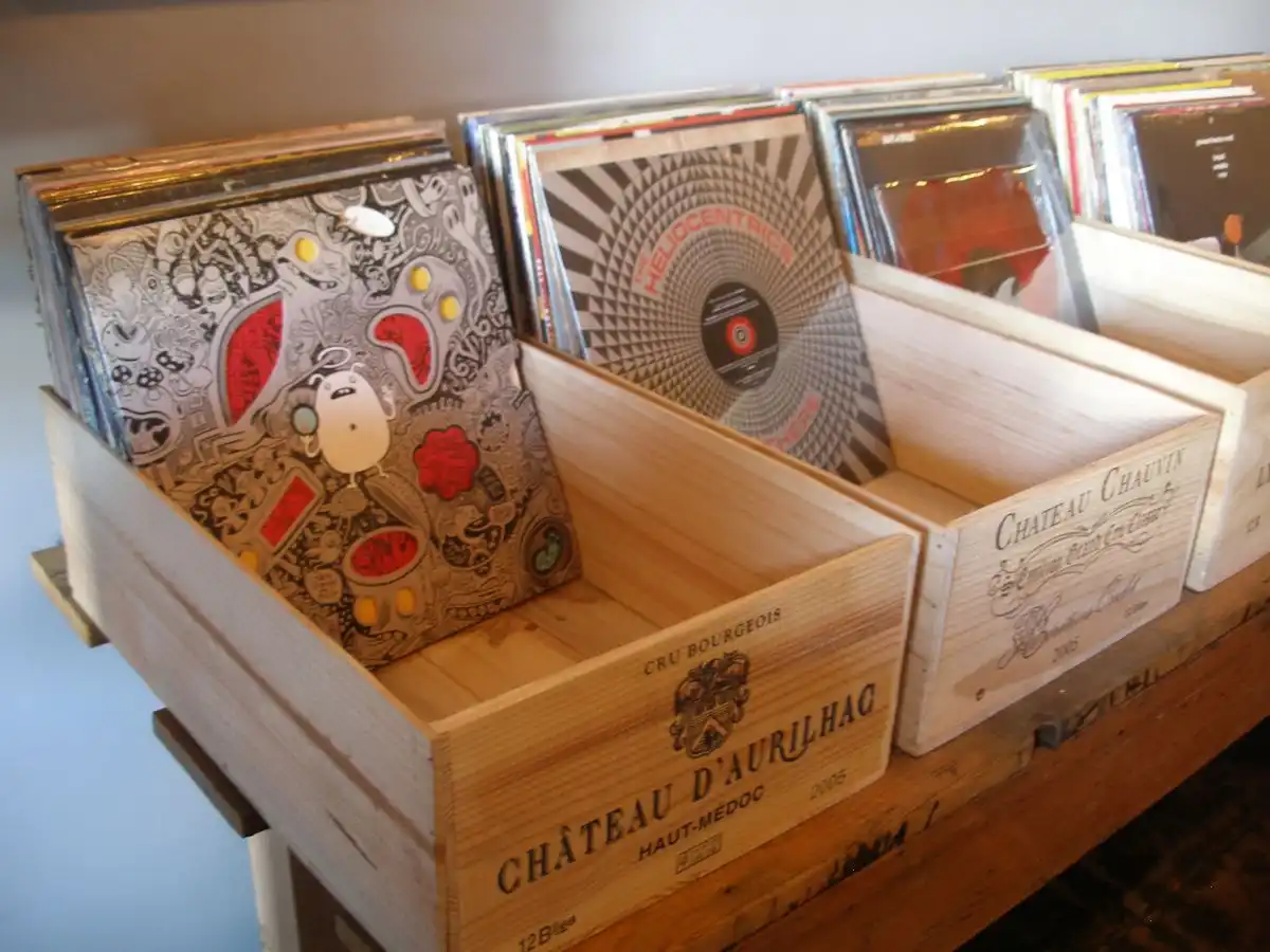 Wine crates for vinyl record storage