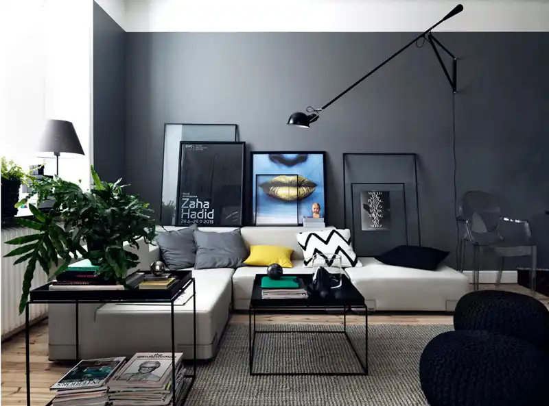 Wire furniture for living room and leaning wall art