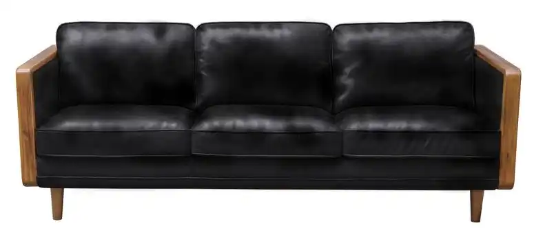 Wood Aric Mandalay Oxford Leather Sofa