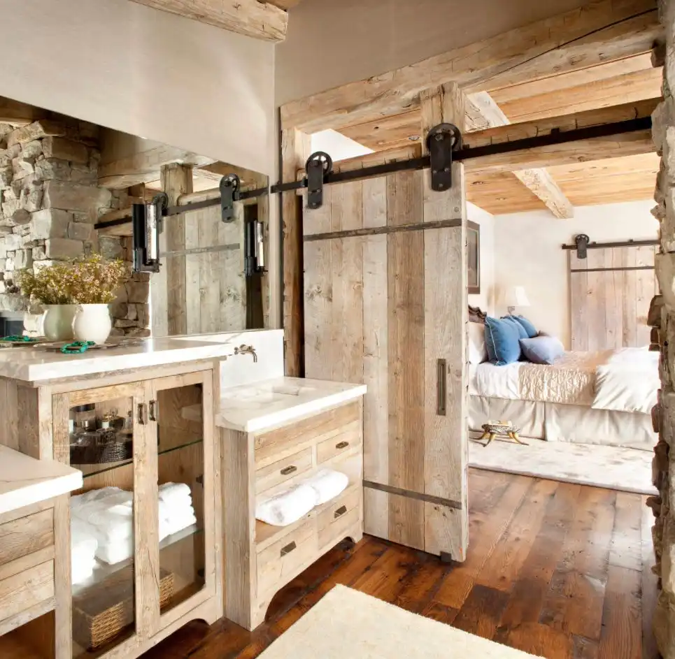 Wood bathroom design with barn door