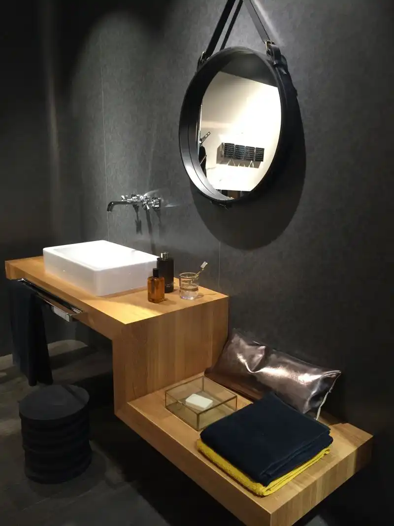 Wood countertop bathroom z shape shelf