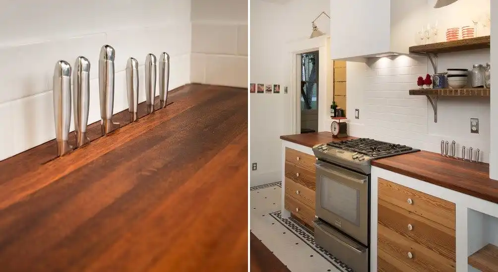 Wood countertop with built in storage for knifes