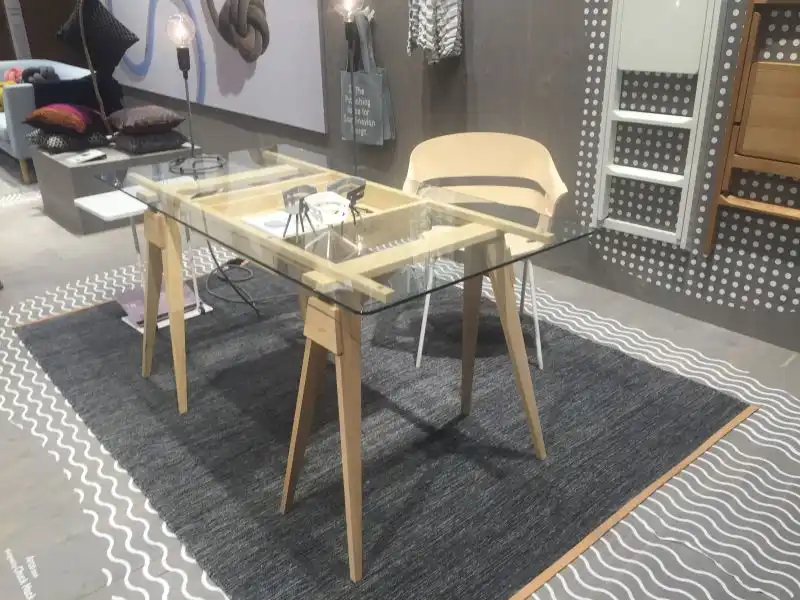 Wood legs and glass top desk
