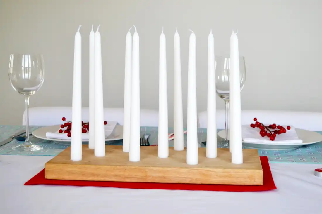 Wood plank candle holder for table centerpiece
