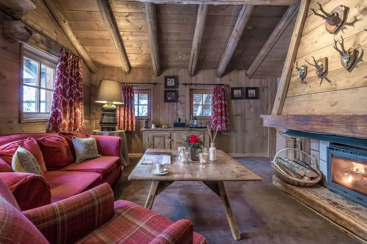Wooden Les Fermes de Marie Living room With fireplace