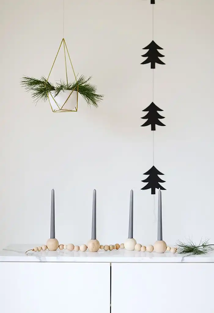 Wooden beaded candle holder