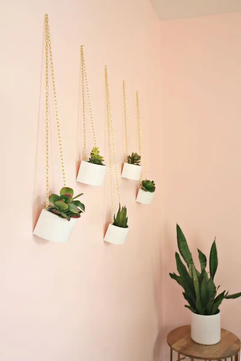 Wooden box hanging planteres with chain