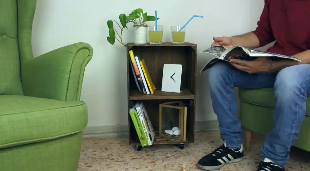 Wooden crate on wheels side table project