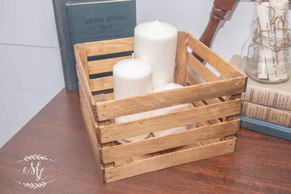 Wooden crate table centerpiece
