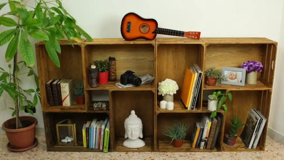 Wooden crates bookcase