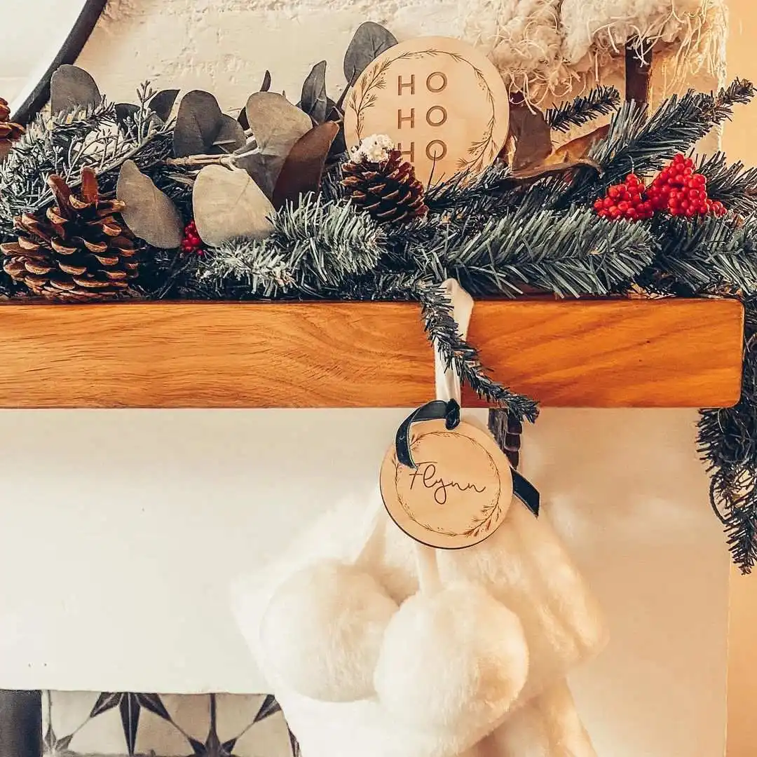 Wooden fireplace mantel decor for Christmas