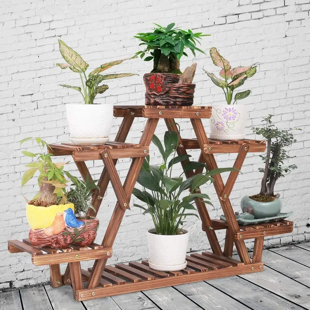 Wooden plant stand triangle