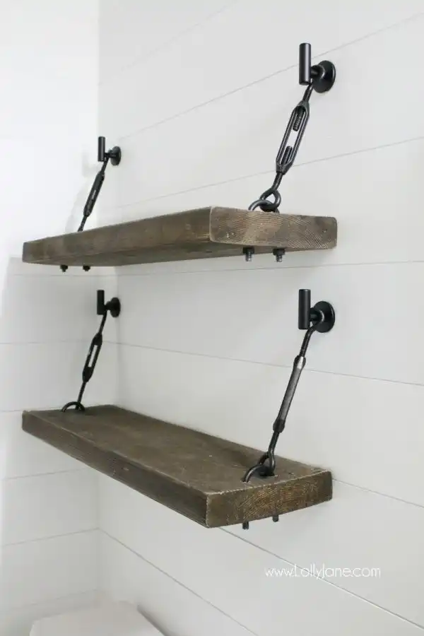 Wooden shelves with decorative corbels