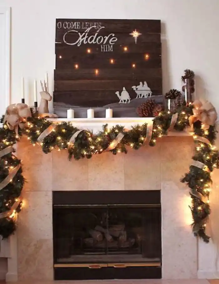 Wooden sign mantel