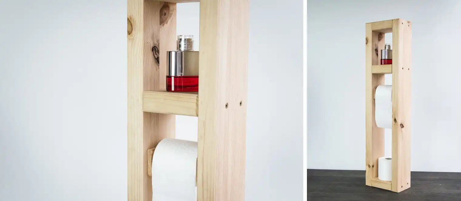Wooden toilet paper holder standing floor