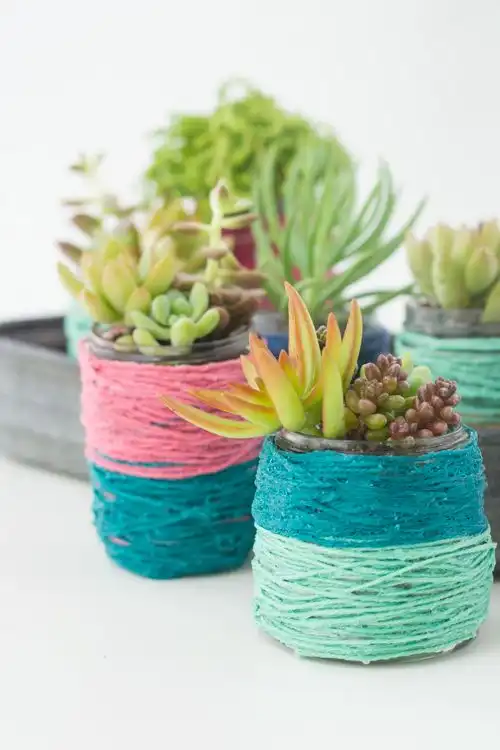Yarn wrapped succulent pots