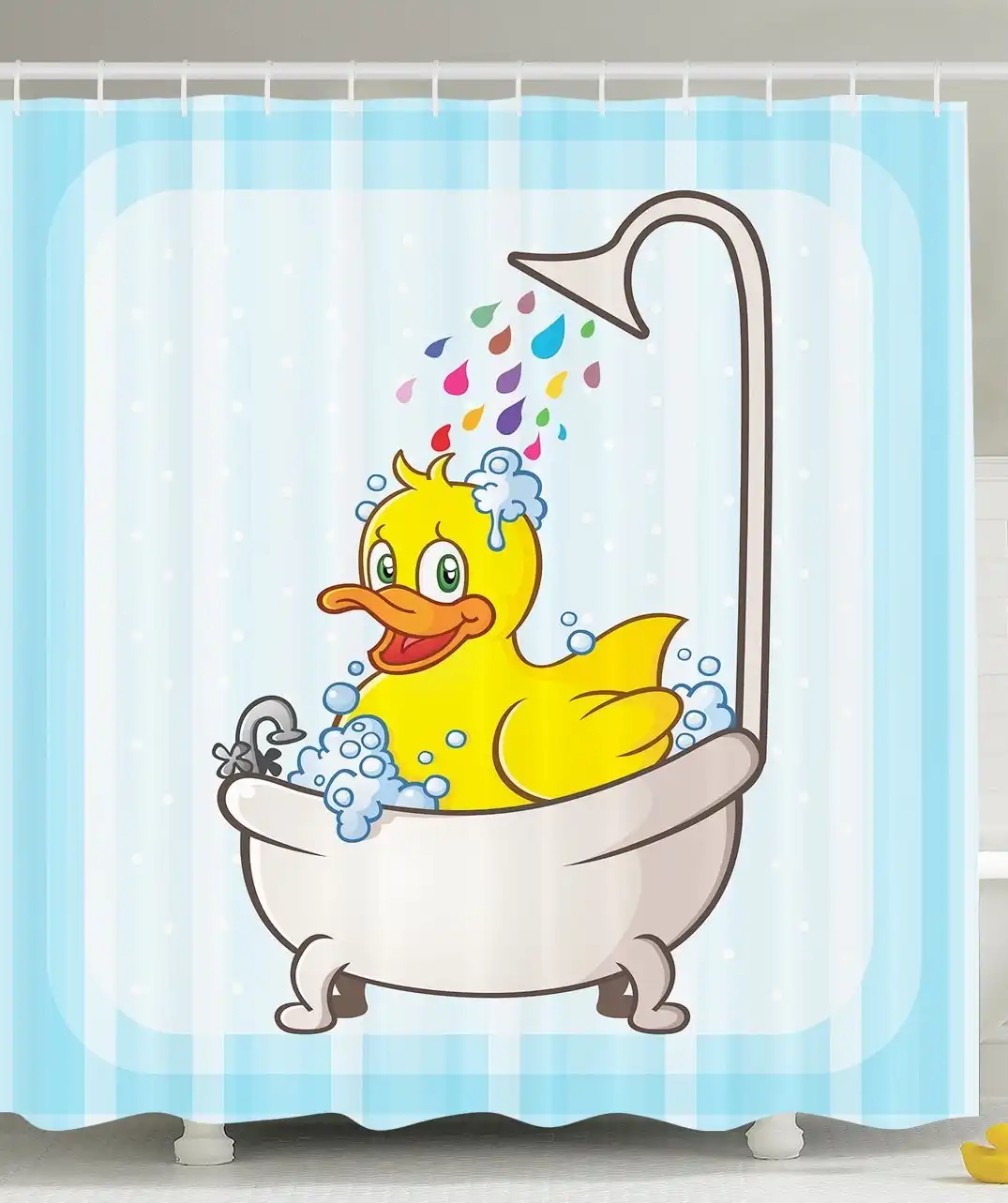 Yellow Rubber Duck Taking Bubble Bath in Bathtub