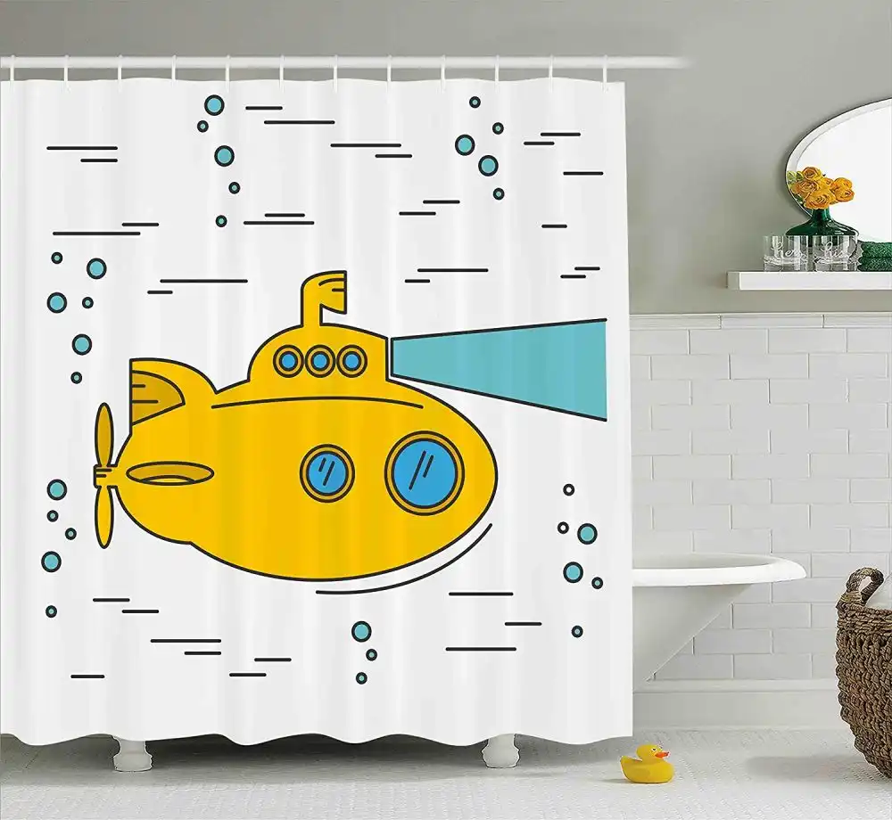 Yellow Submarine Shower Curtain Set by Ambesonne,