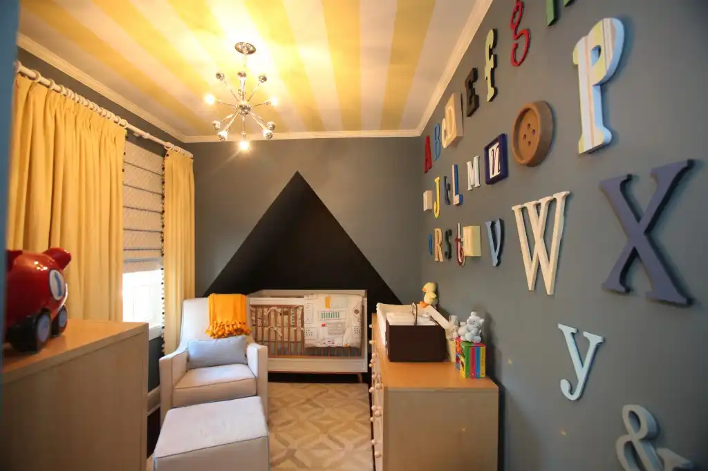 Yellow White Striped Ceiling