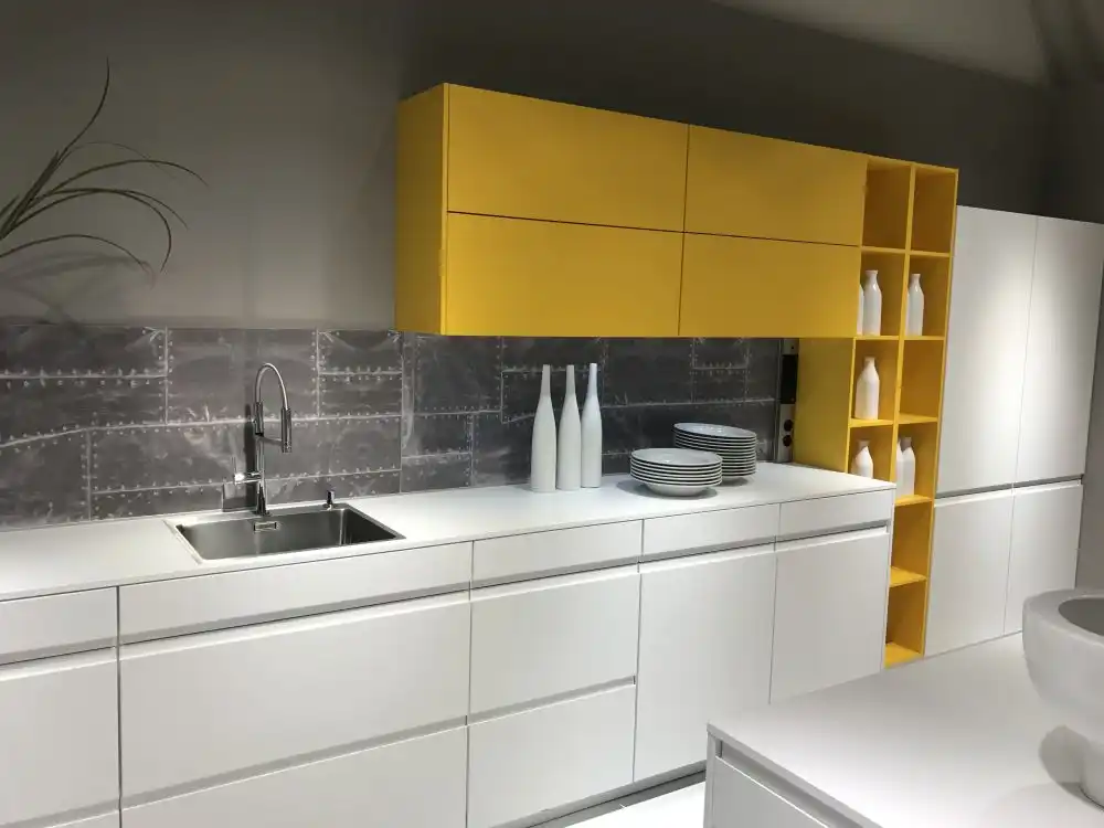 Yellow and white kitchen design from nobilia at imm 2017