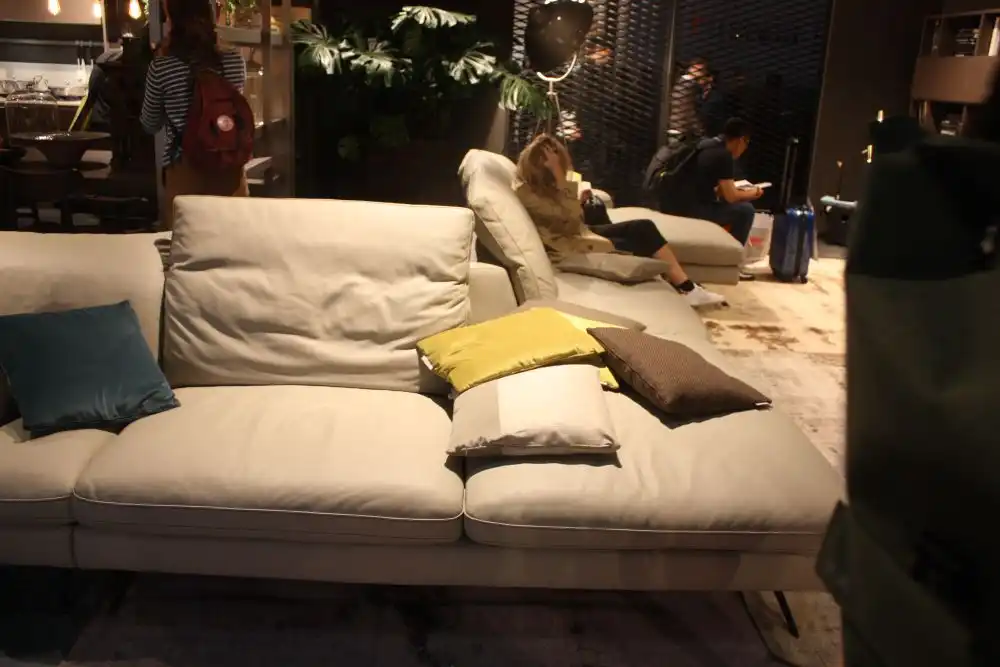 Yellow brown and blue sofa